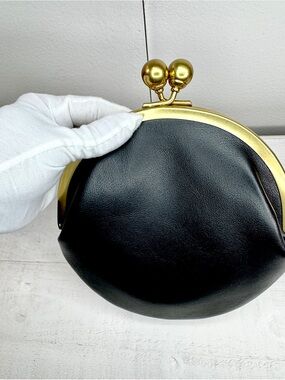 Coach Kisslock Frame Crossbody Black Full Grain Leather Gold Chain NWT RARE